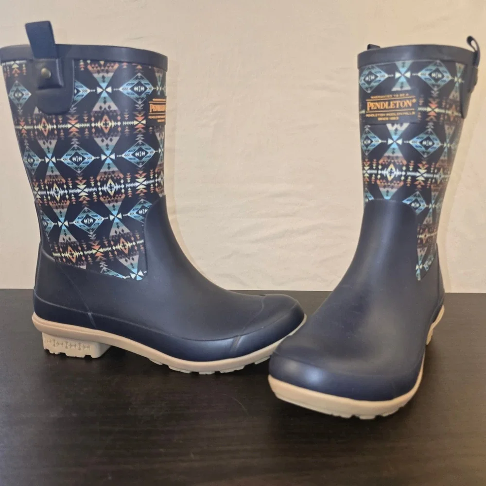Pendleton Diamond Peak Mid Boot Size 7 Kids Navy Blue Geometric Tribal Rain Boot